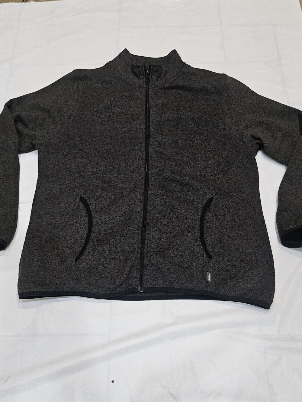 Eddie Bauer Women XL Full Zip Sweater Fleece Jacket Gray Knit